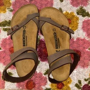 Brown Birko-flor Birkenstock ankle wrap around women’s 9 size 40